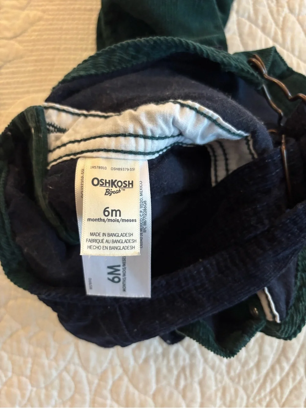 OshKosh B'gosh Dark Green Corduroy Overalls with Navy Trim